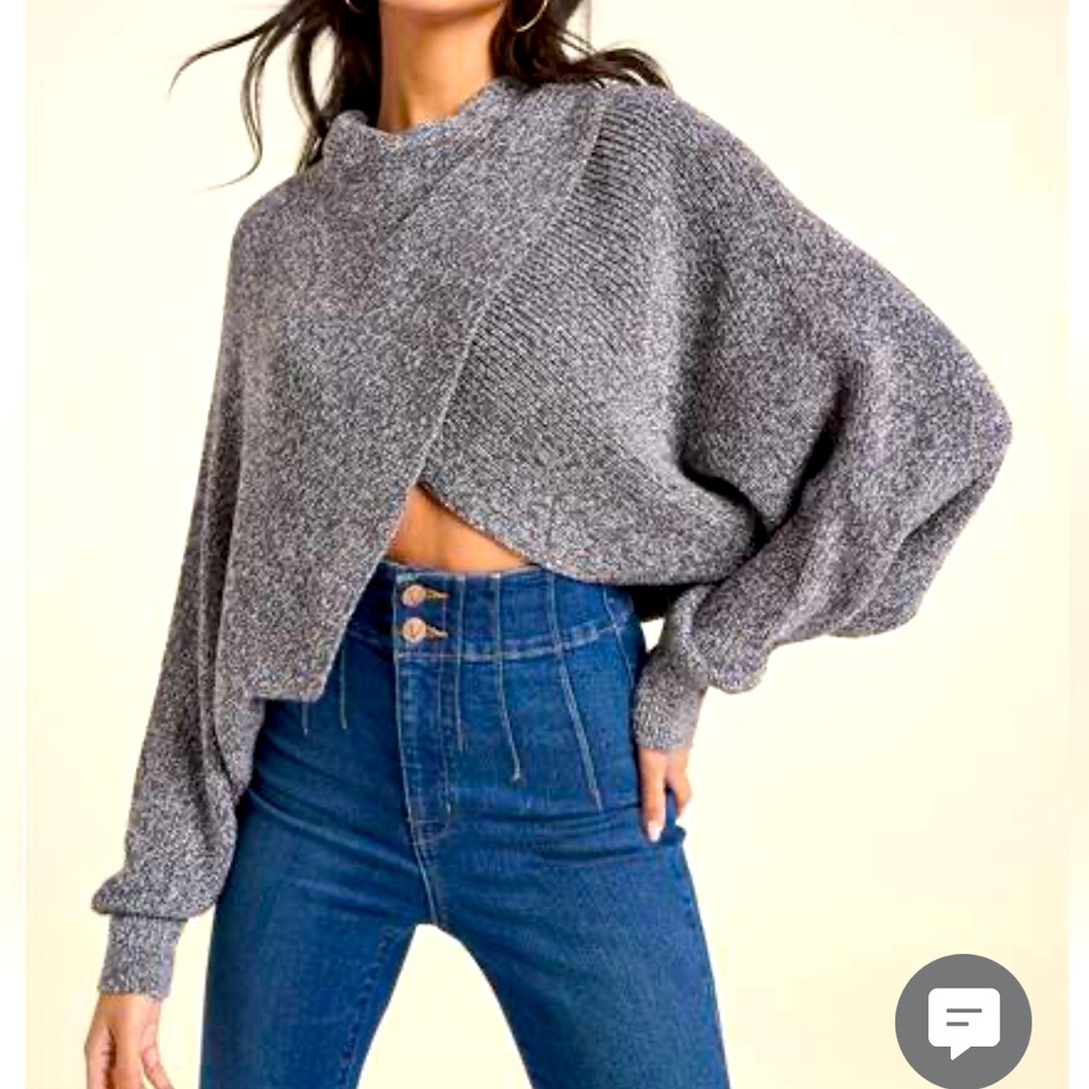 Gray Crop Criss Cross Sweater